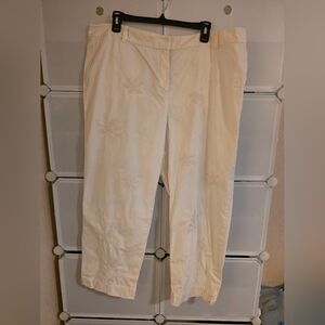 Talbots Signature Khaki/ White Embroidered Floral Capri Pants SZ:18